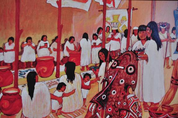 Representação de como seria a vida na Huaca Pucllana, em Miraflores, bairro de Lima - Peru